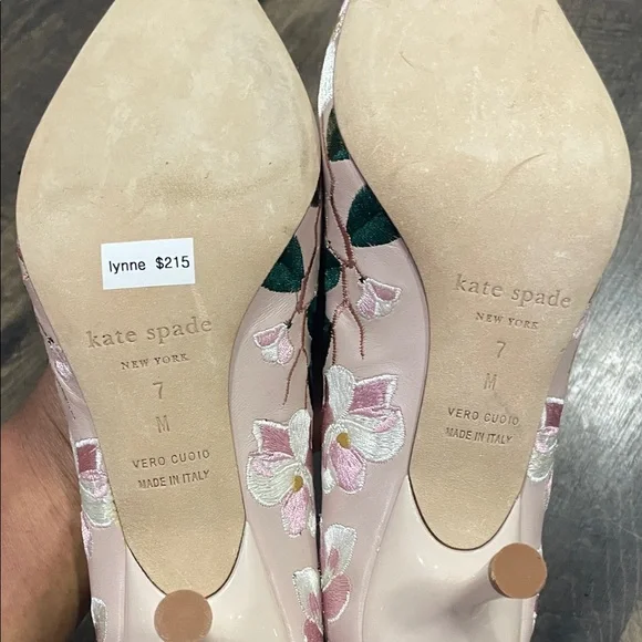 Kate Spade Pink and Green Floral Heels 7 - Picture 4 of 7